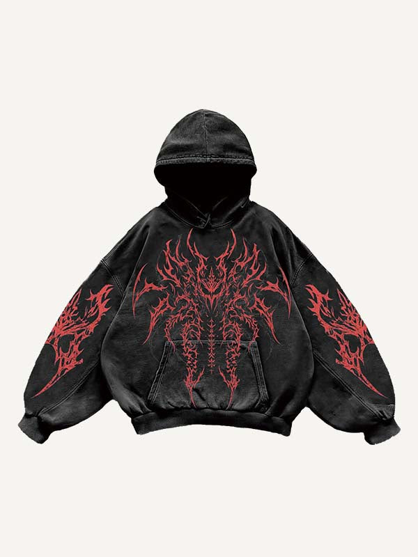 Dragon&Cross&Graphic&Letter Print Slant Pockets Hoodie