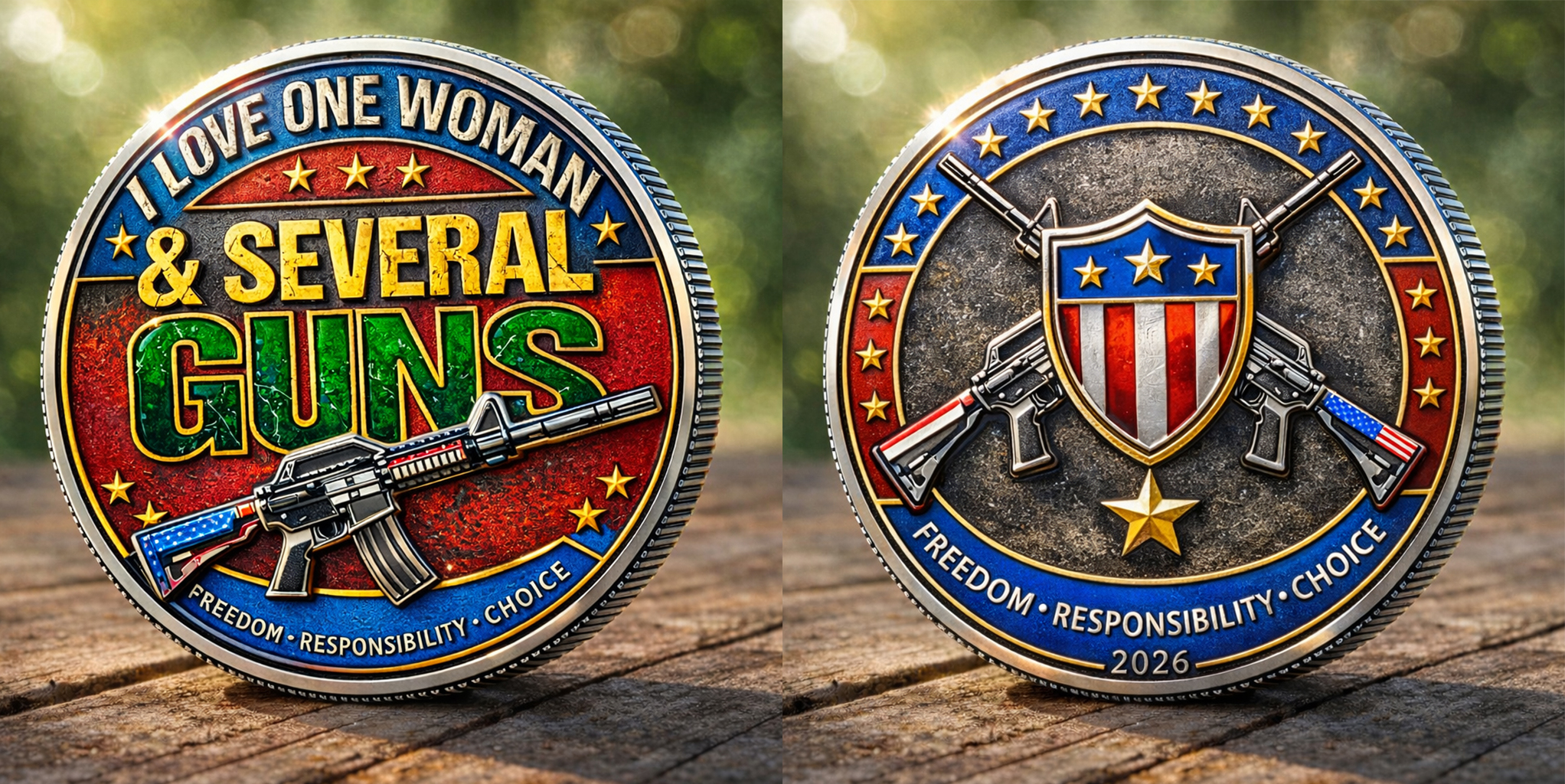 I Love One Woman & Several Guns Challenge Coin