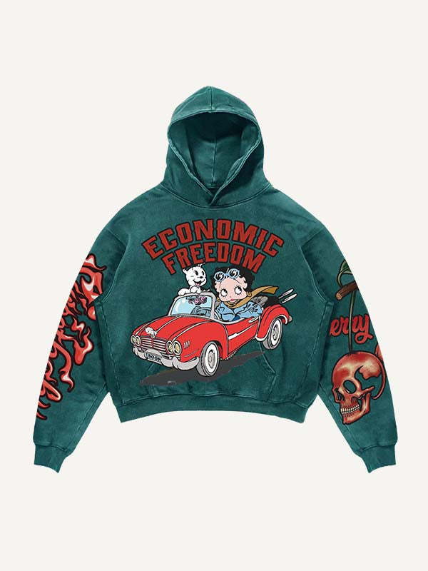 Figure&Car&Dog Print Slant Pockets Hoodie