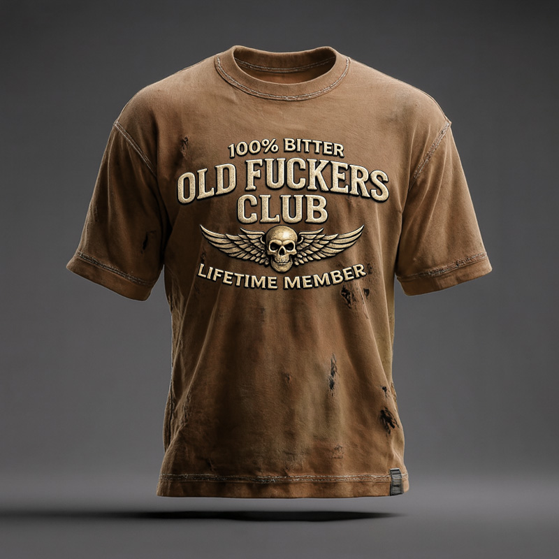 Men's Retro Funny Old Man Club Print Casual Short-Sleeved T-shirt