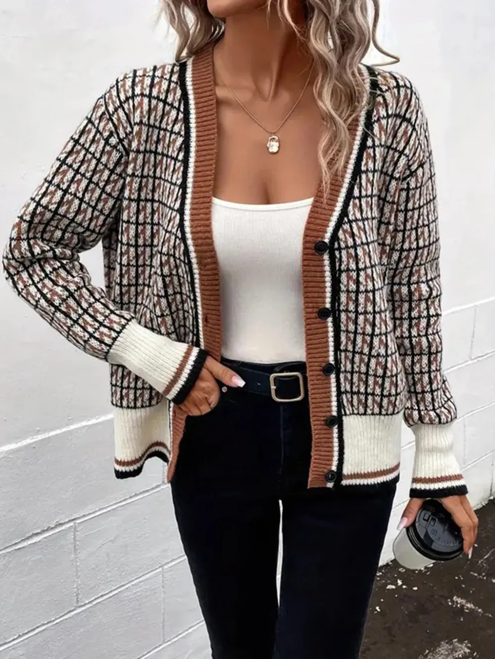 Vintage Pattern Button Cardigan Sweater