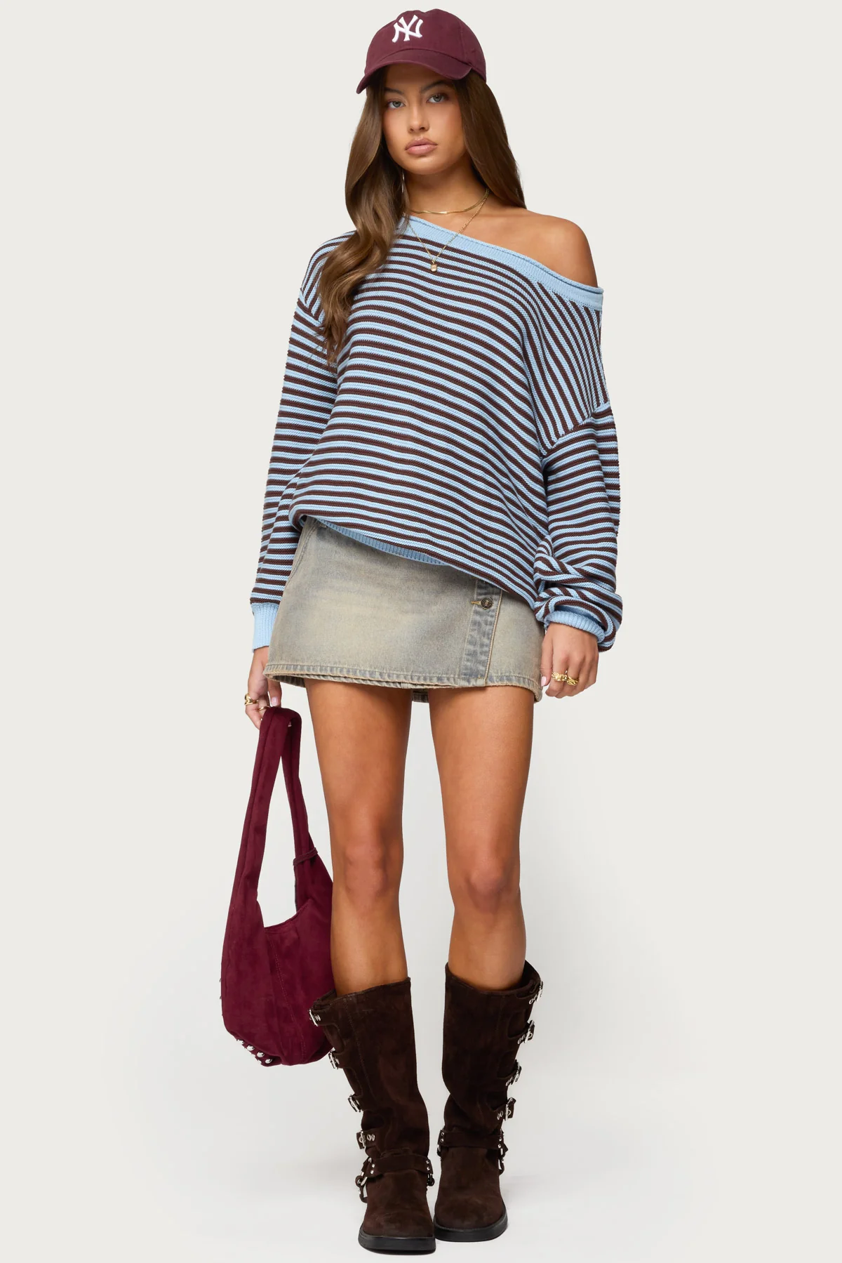 Averi Striped Oversized Off Shoulder Sweater