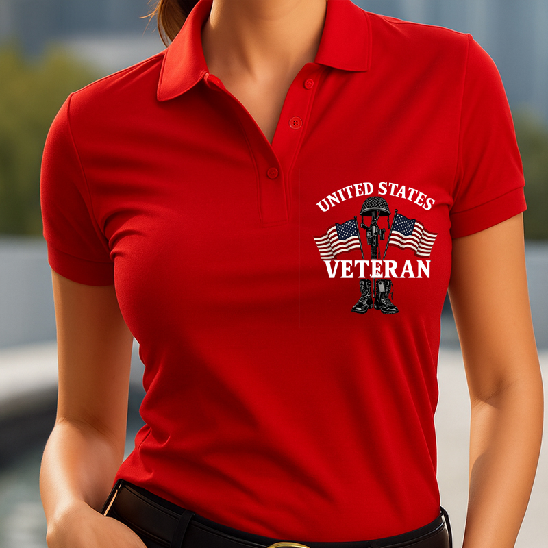 Women's Veteran Print Casual Polo Short Sleeve T-Shirt
