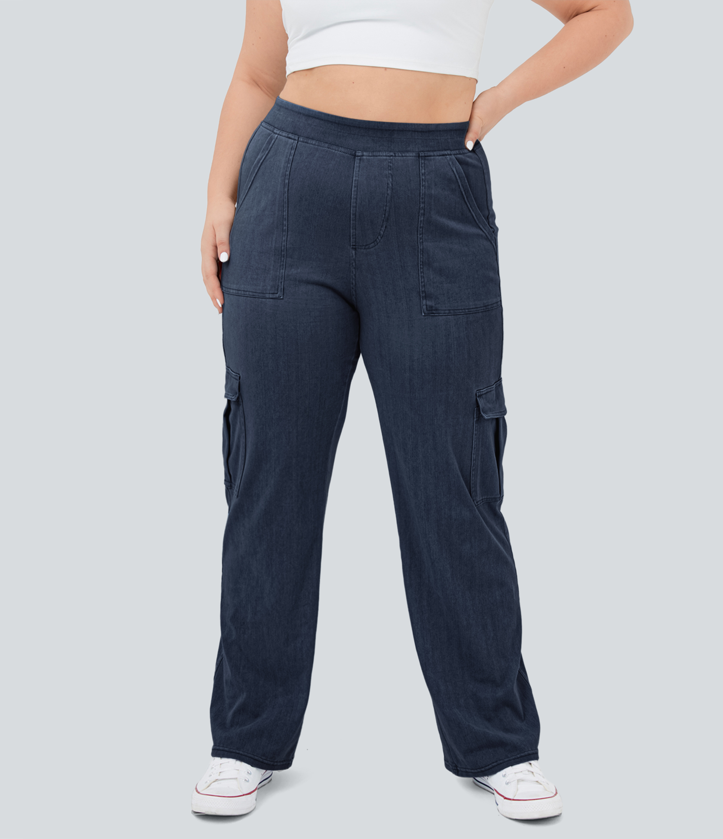Halara Flex™ Mid Rise Pockets Straight Leg Plus Size Casual Cargo Jeans
