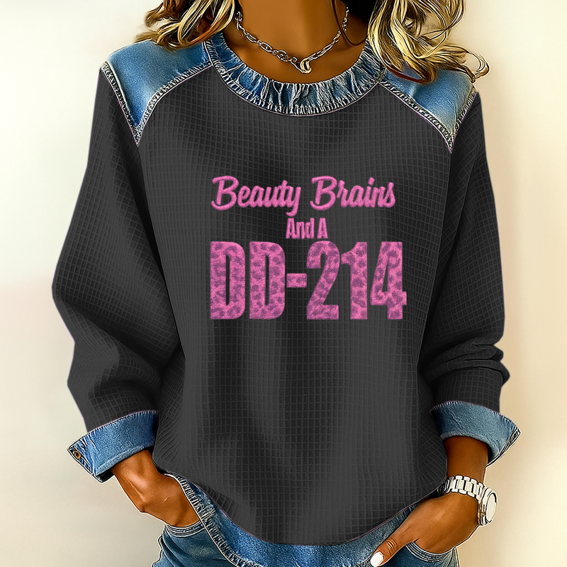 Women's Veteran Print Casual Lapel Sweatshirt