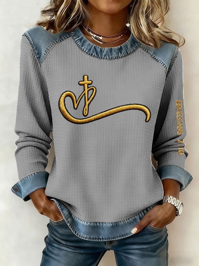 Women's Casual Faith Print Long Sleeve Sweatshirt