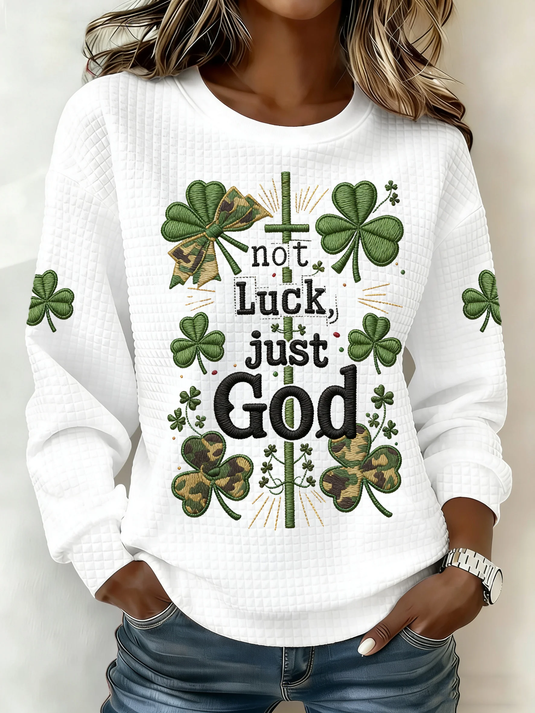 Women's Autumn/Winter Clover Printed Crew Neck Casual Sweatshirt-Fast Shipping