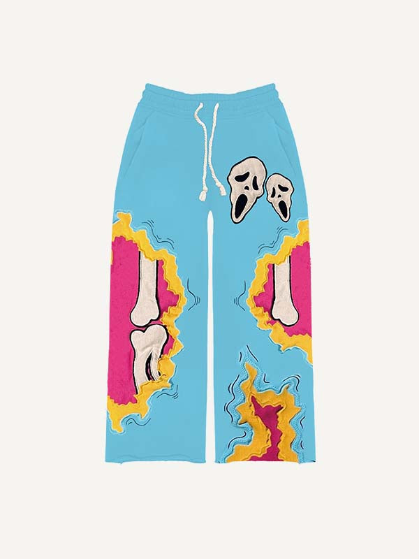 Colorblock Skeleton Faux Decal Print Elastic Waist Pants