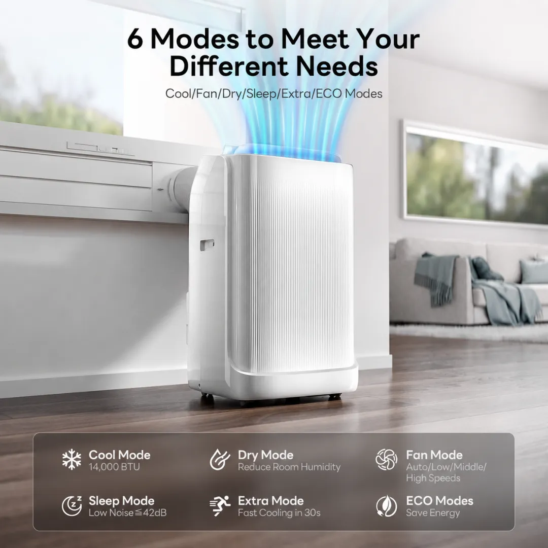🔥Clearance Sale🔥14,000 BTU Dual Hose Portable AC – Smart Inverter Cooling for Rooms Up to 500 sq. ft.