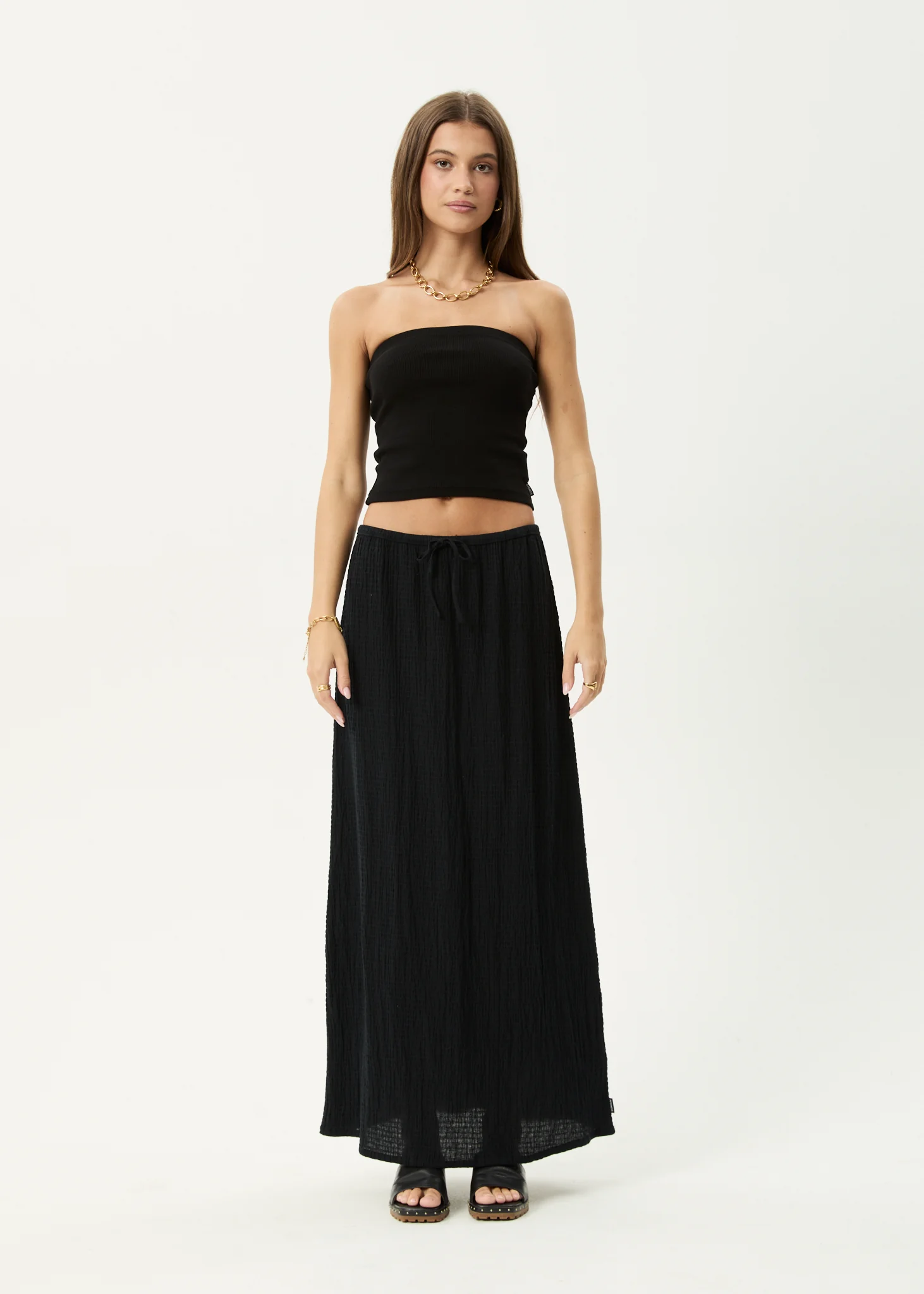 AFENDS Womens Focus - Seersucker Maxi Skirt - Black