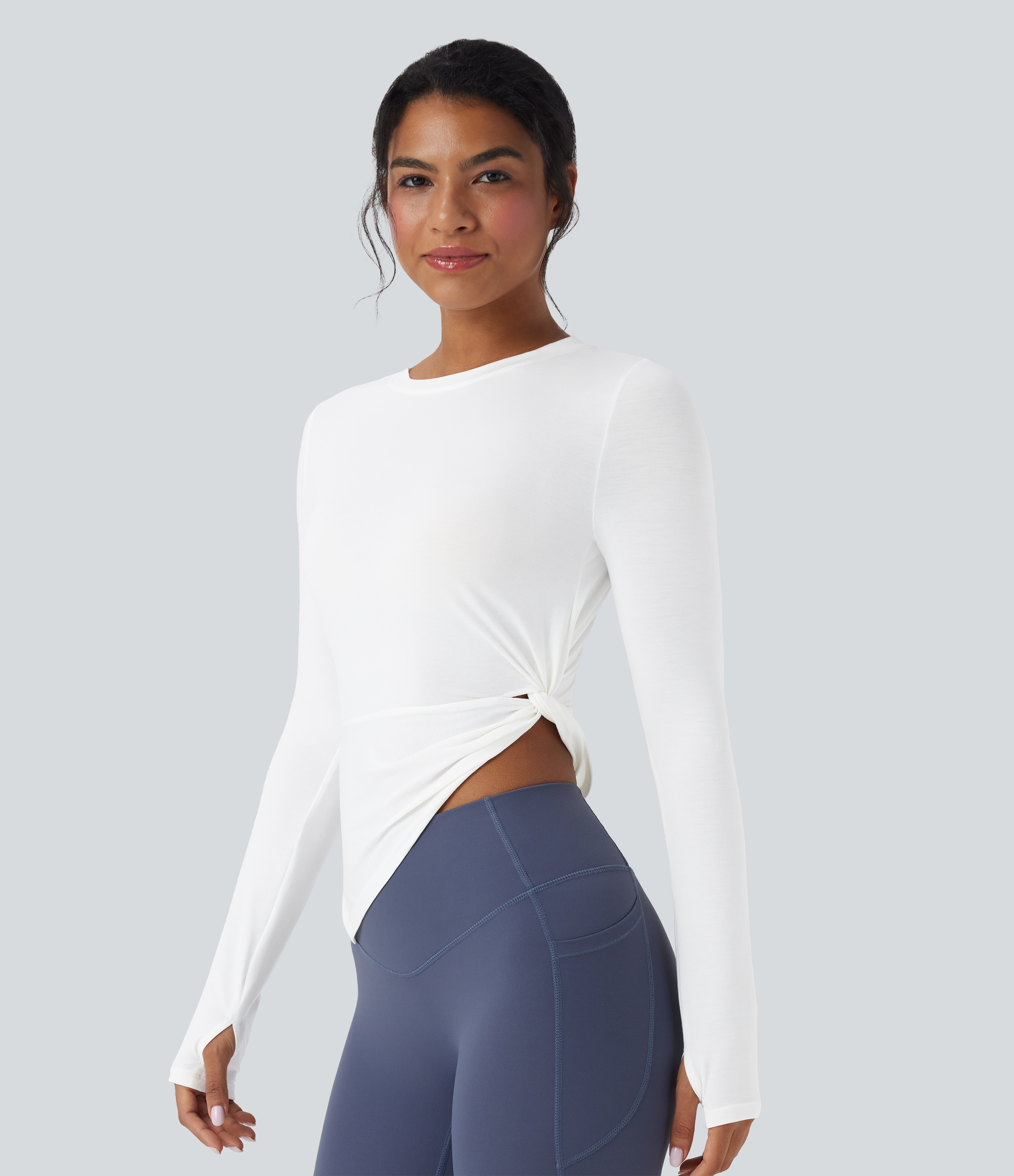 Long Sleeve Thumb Hole Asymmetric Quick Dry Yoga Sports Top