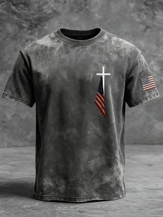 Men's Retro Cross Flag Casual T-shirt