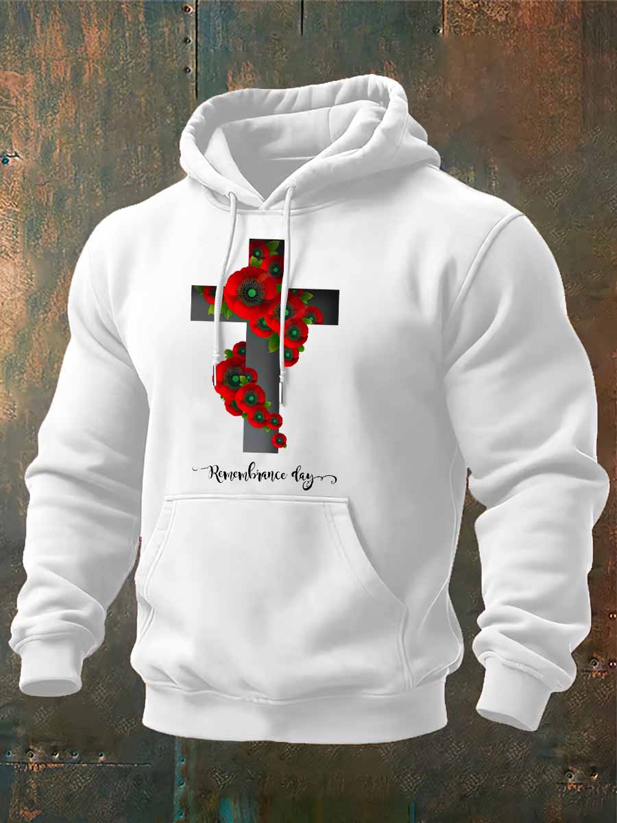 Memorial Day Red Poppy Print Cotton Classic Hoodie