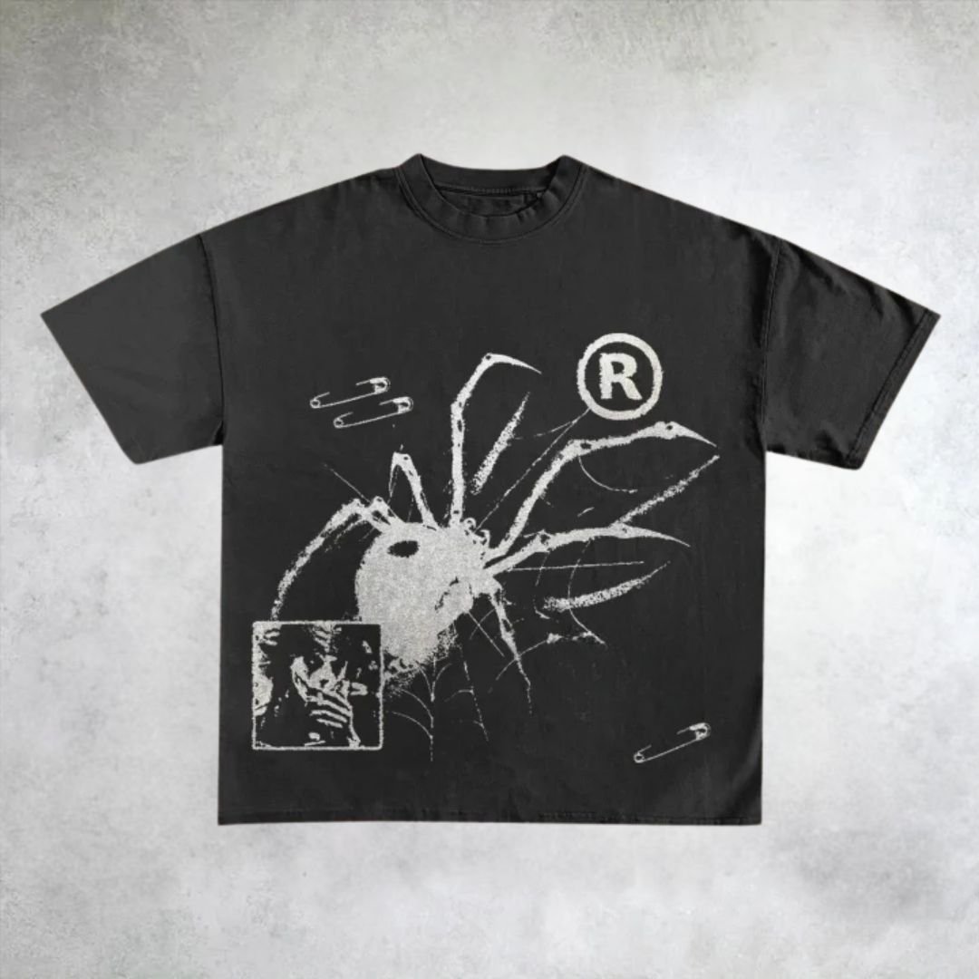 Fashionable personalized spider print loose T-shirt