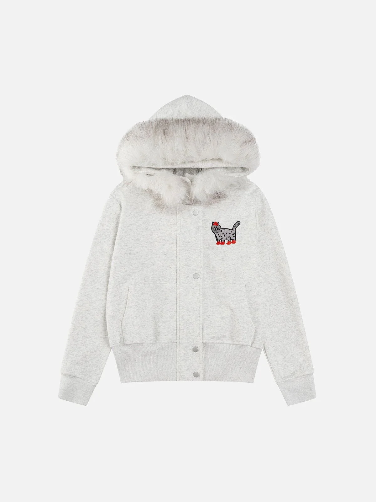 Aelfric Eden Cat Embroidery Faux Fur Collar Hoodie