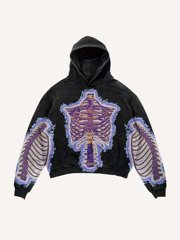 Glow Skeleton Print Slant Pockets Hoodie