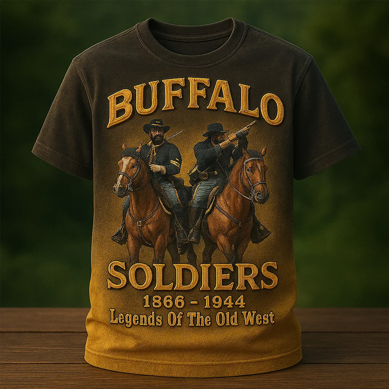 Men's Western Retro Buffalo Cavalry Print Casual T-Shirt