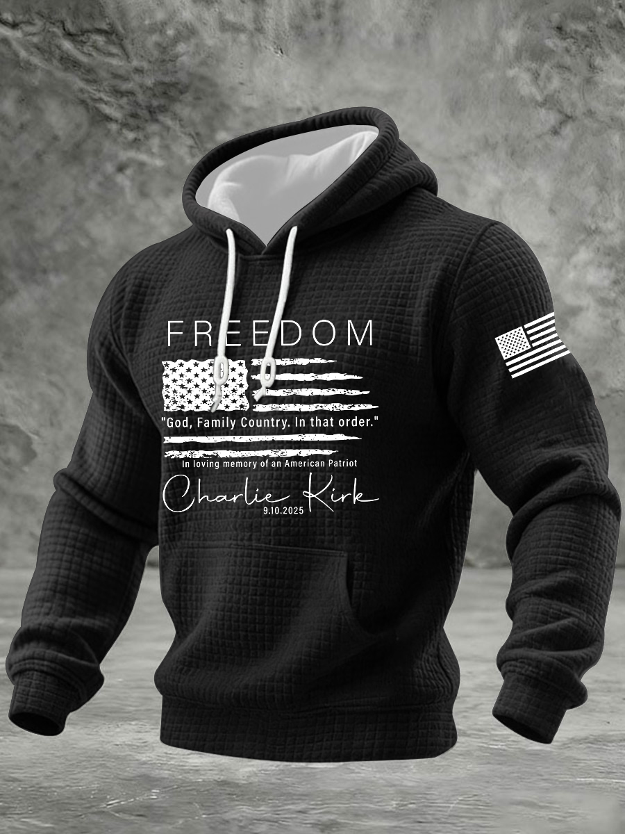 Men's  Freedom God Family Country In That Order Printed Checkered Cotton Hoodie