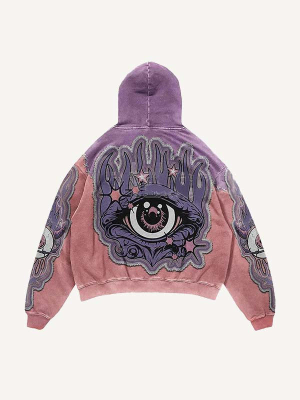 Colorblock Demon Eye&Eyeball Faux Decal Print Slant Pockets Hoodie