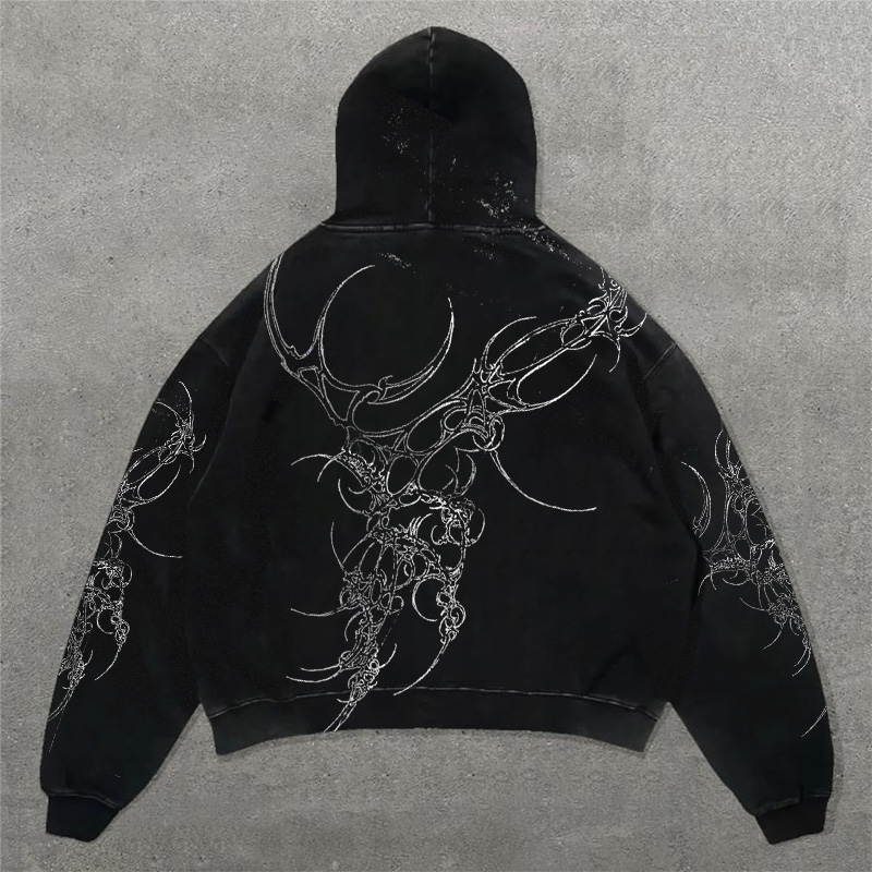 Casual Y2K Darkness Street print hoodie