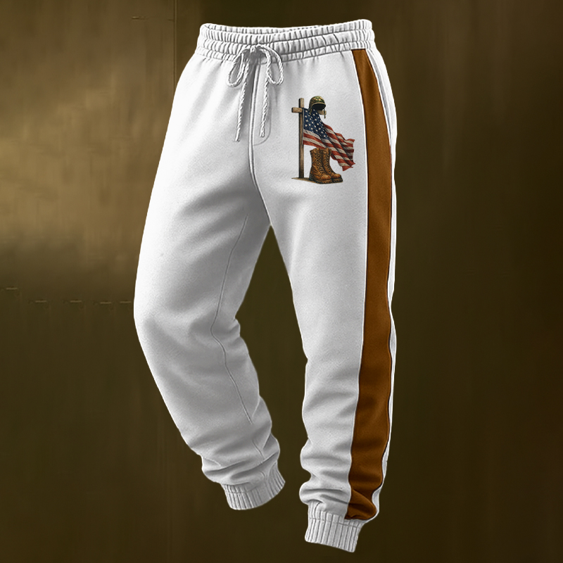 Men's Retro Faith Veteran Flag Print Casual Pants