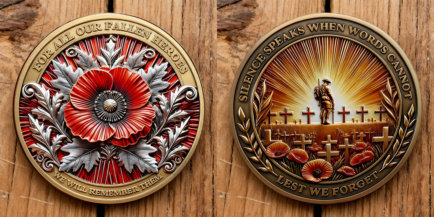Poppy Remembrance Military Challenge Coin | Honor Fallen Heroes, Uphold “Lest We Forget” Legacy