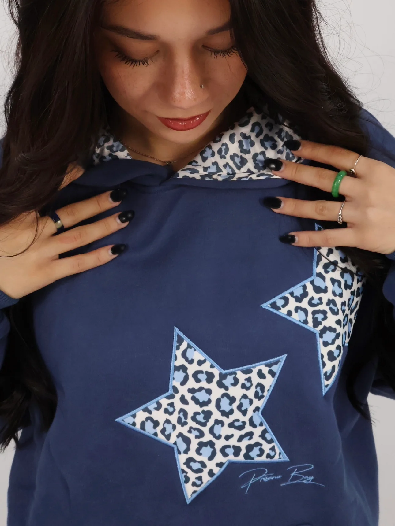Leopard Hoodie in Navy