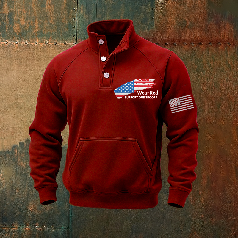 US Veteran Red Friday Print Casual Men's Sweatshirt