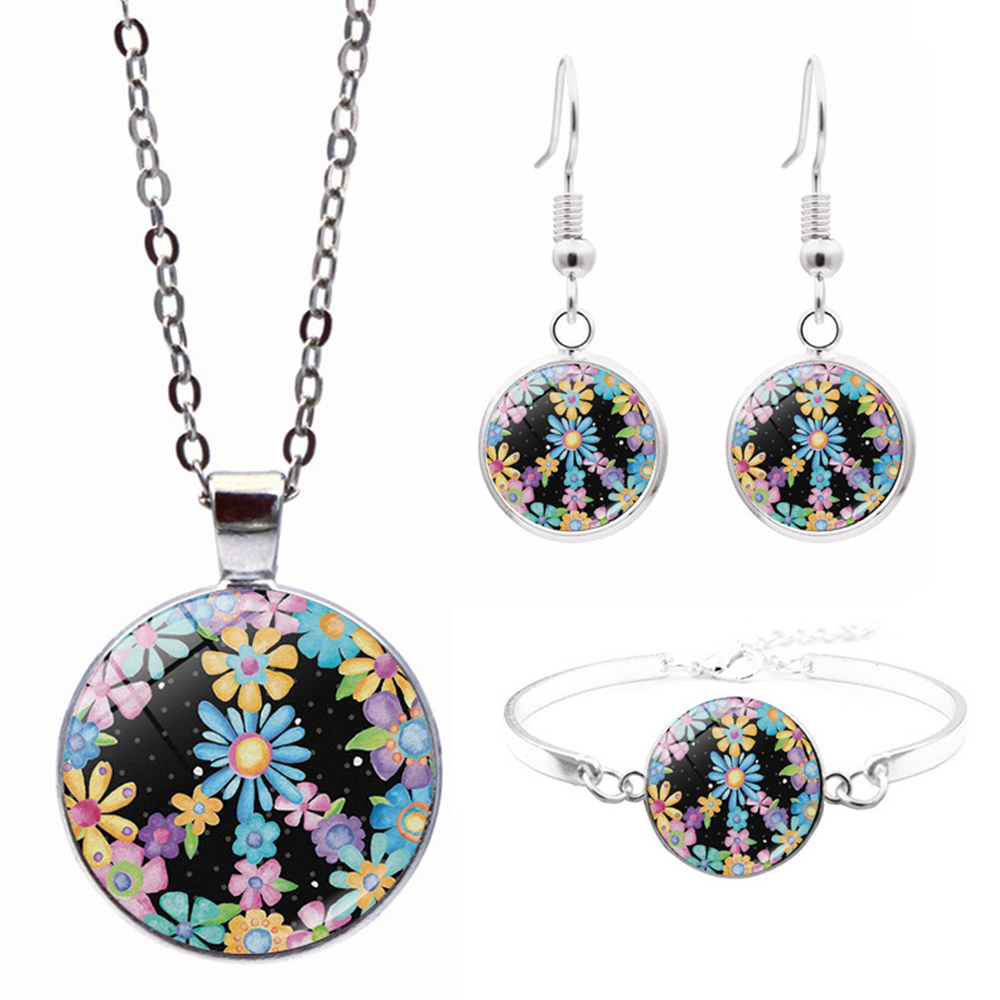 Peace Sign Time Stone Necklace Set