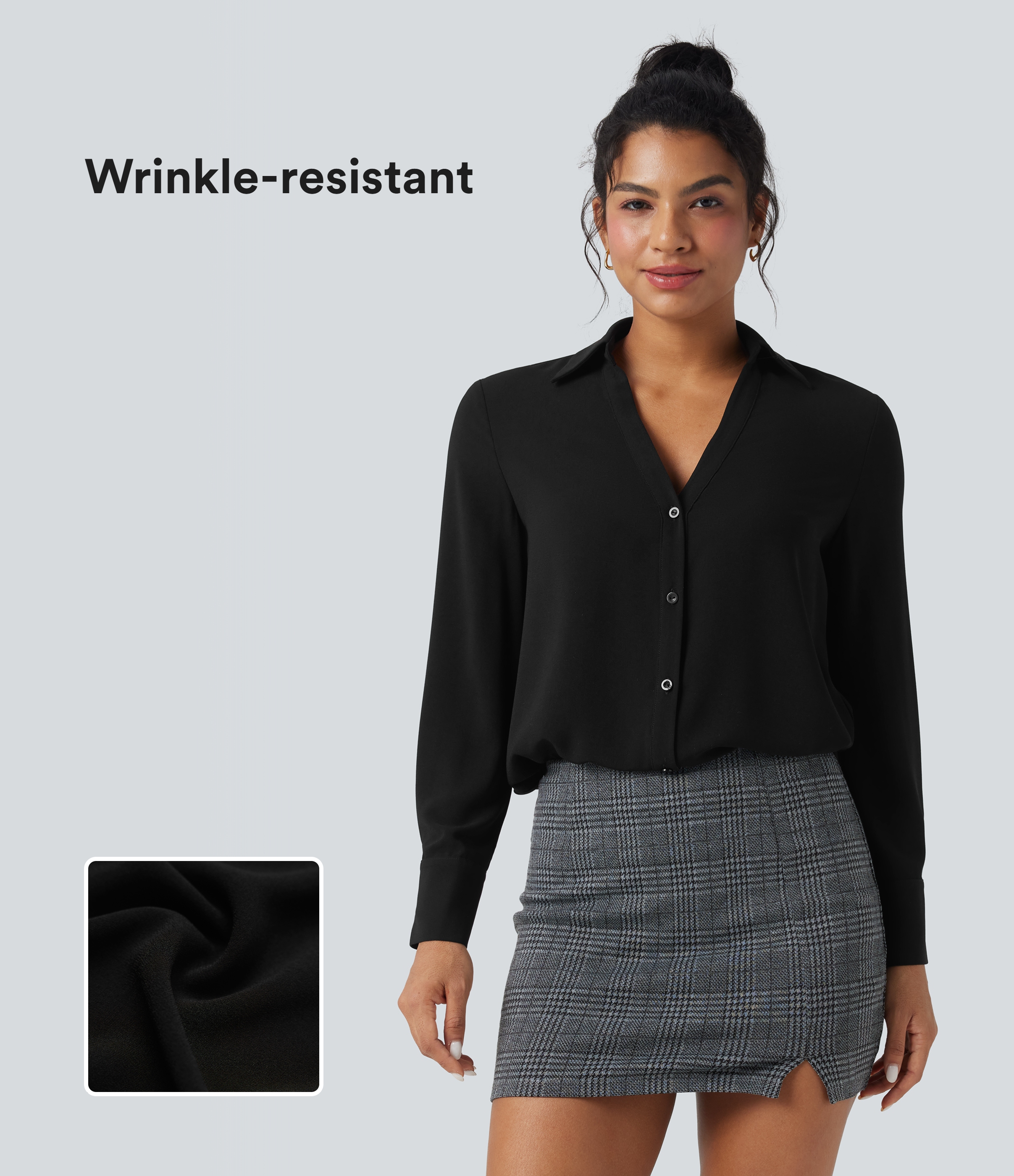 Wrinkle-resistant V-neck Long Sleeve Work Chiffon Shirt
