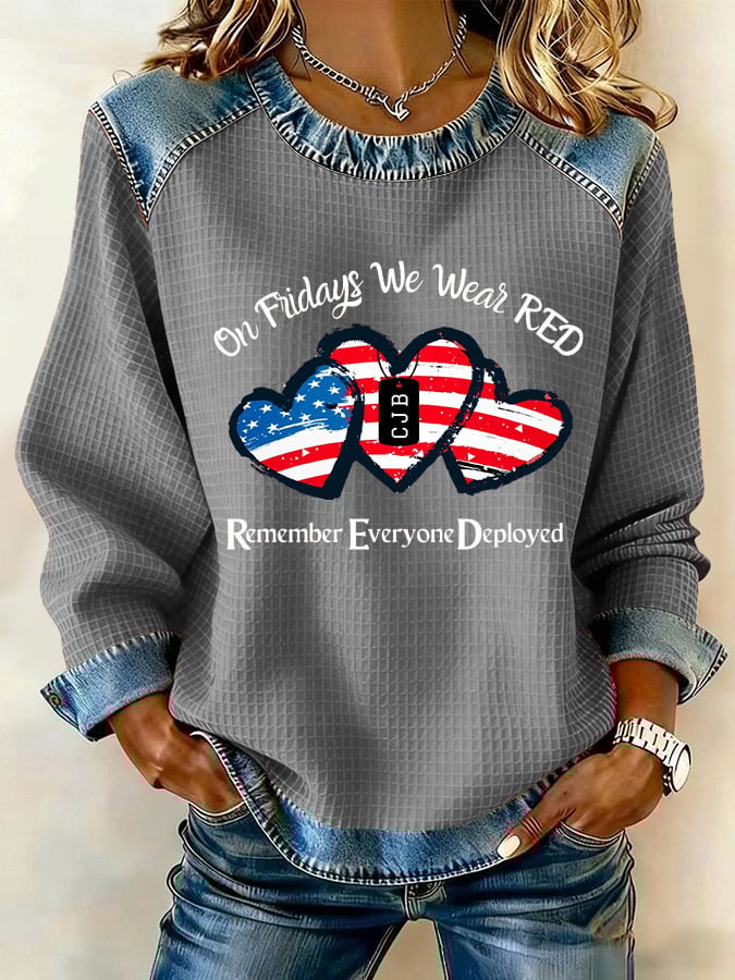 Women's Veterans Red Friday Print Casual Top