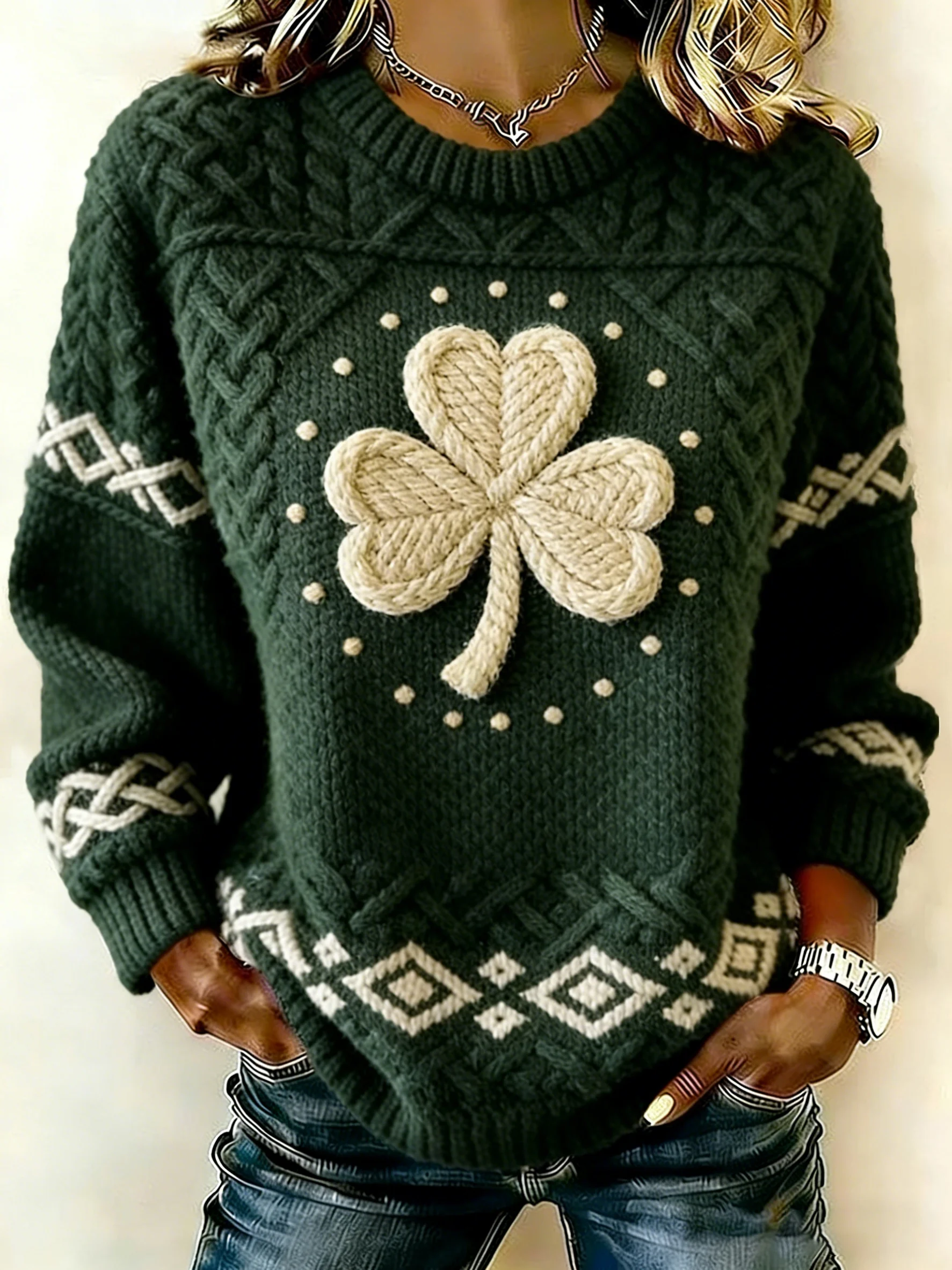 Women'S Casual St. Patrick'S Day Printed Sweater