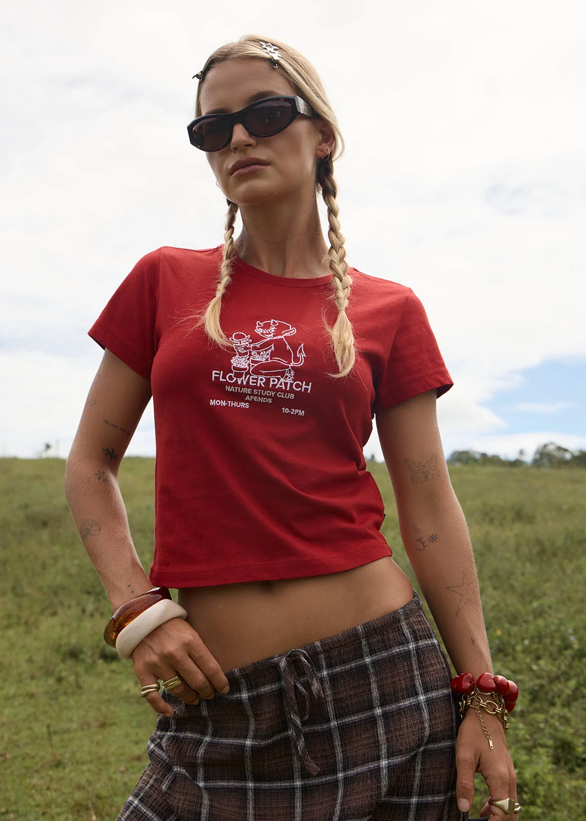 AFENDS Womens Flower Patch - Baby Tee - Ketchup