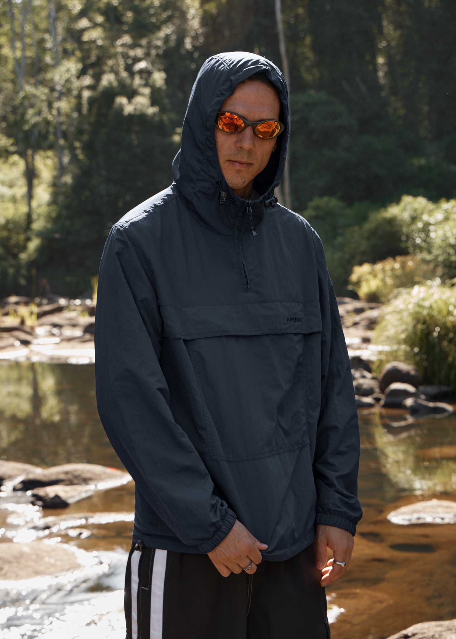 AFENDS Mens System - Water Resistant Spray Anorak Jacket - Deep Sea