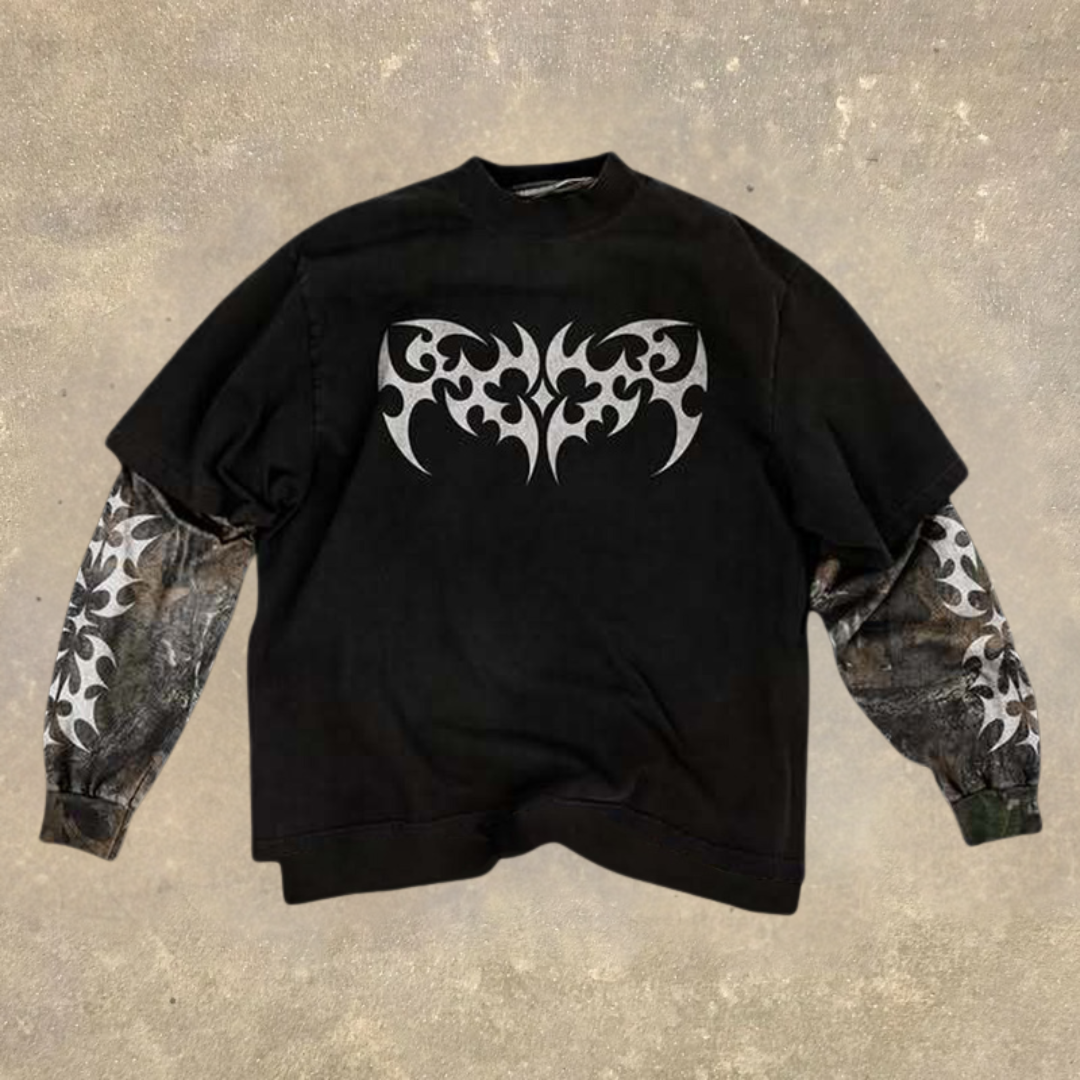 Men's Fake Two Dark Style Print Long Sleeve T-Shirt