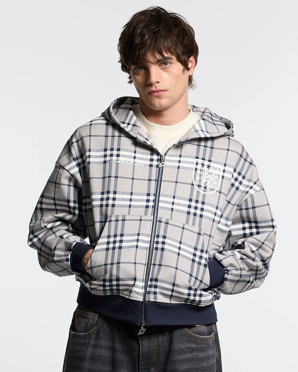 GRID ZIP HOODIE TARTAN DARK BLUE/GREY