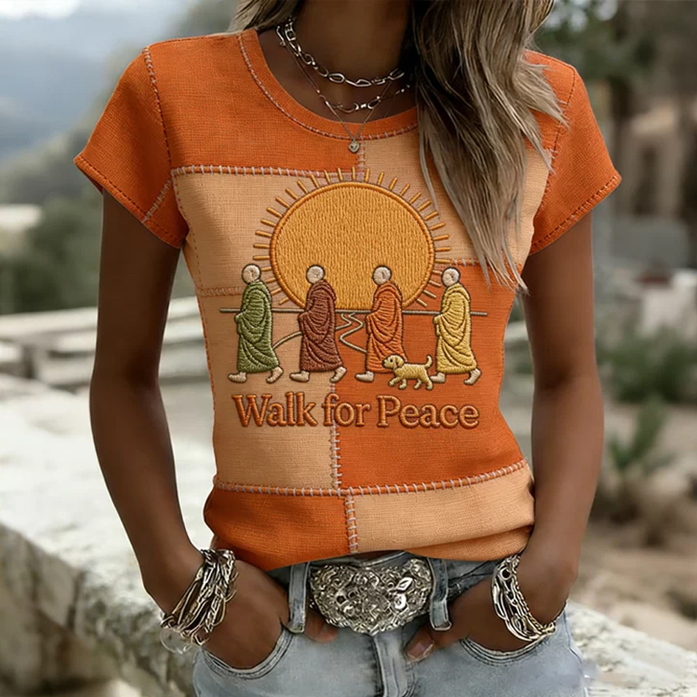 2026 Walk For Peace Artistic Patchwork Print T-shirt