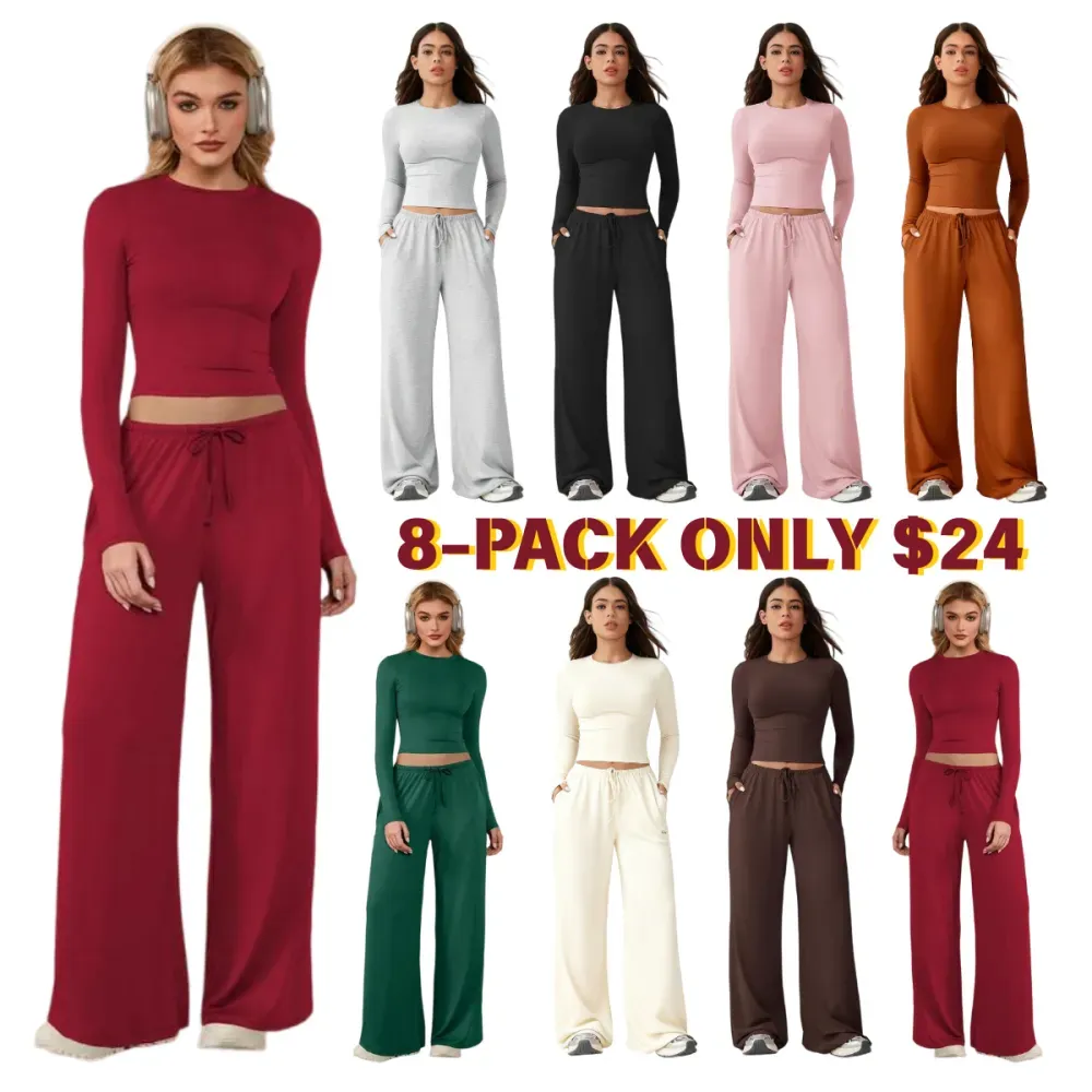 Women's long-sleeved top and wide-leg pants suit