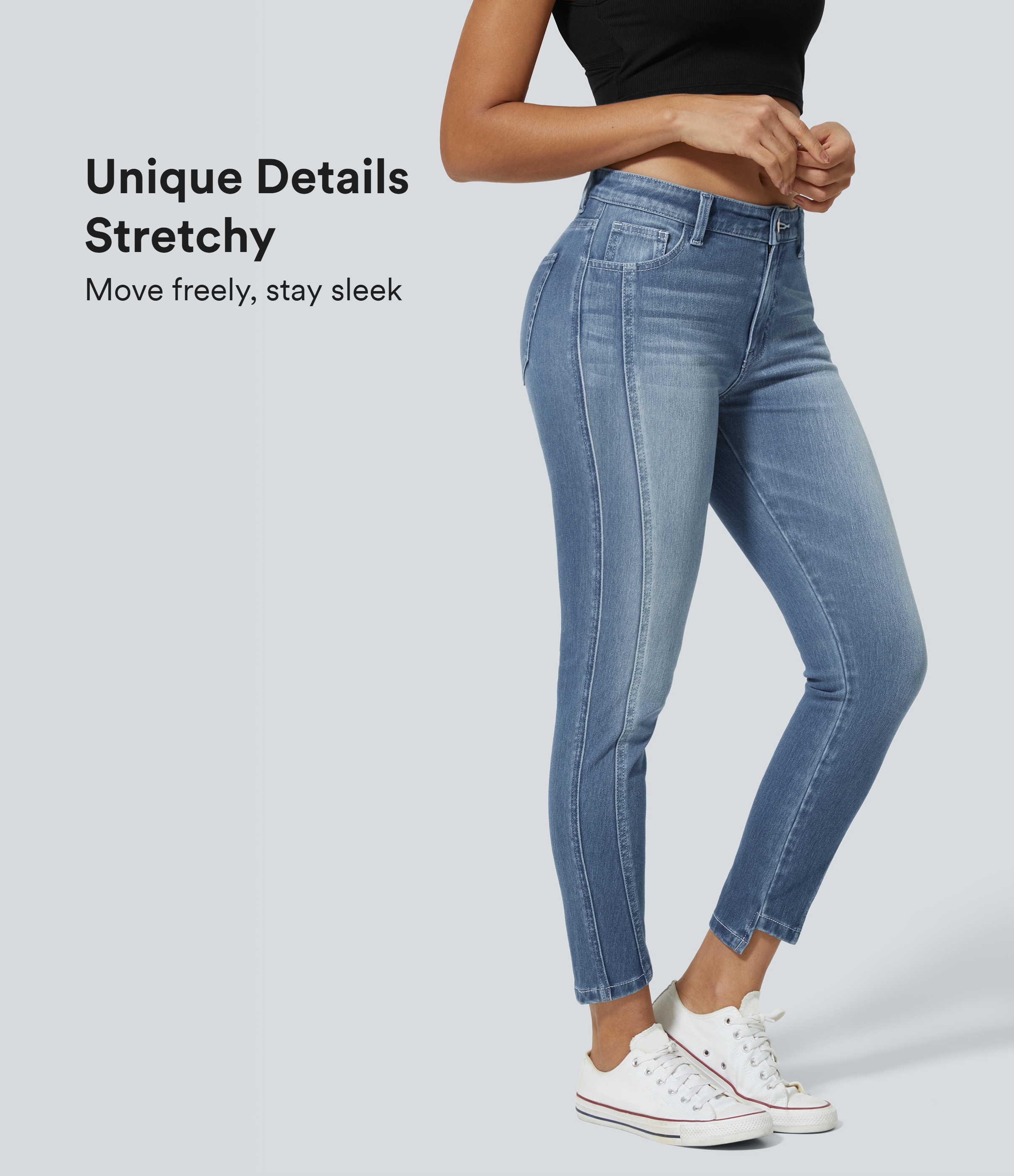 Halara Flex™ Mid Low Rise Zipper Pockets Casual Skinny Jeans