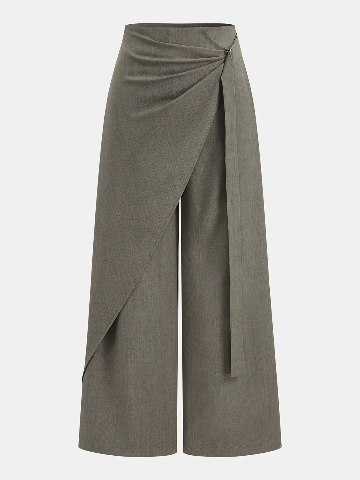 Mid-Waist Wrap-Front Wide-Leg Pants