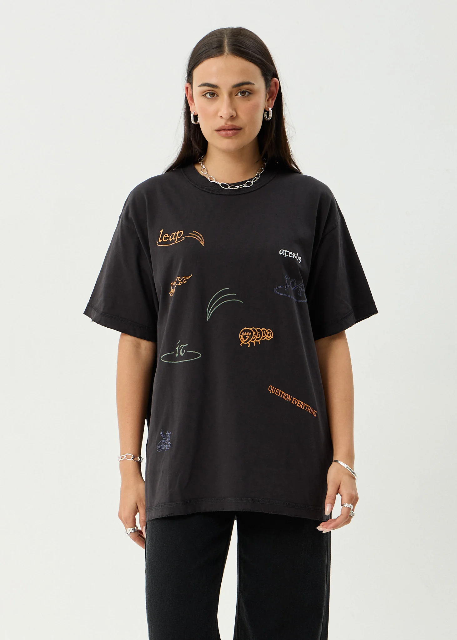 AFENDS Mens Leap - Heavyweight Boxy Tee - Stone Black