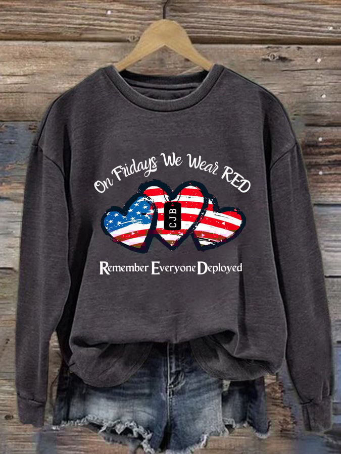 Women's On Fridays We Wear RED Printed Sweatshirt