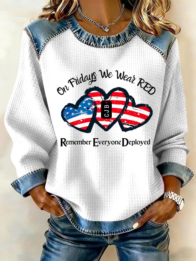 Women's Veterans Red Friday Print Casual Top