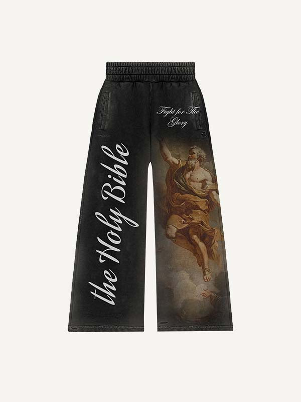 God&Letter Print Elastic Waist Pants