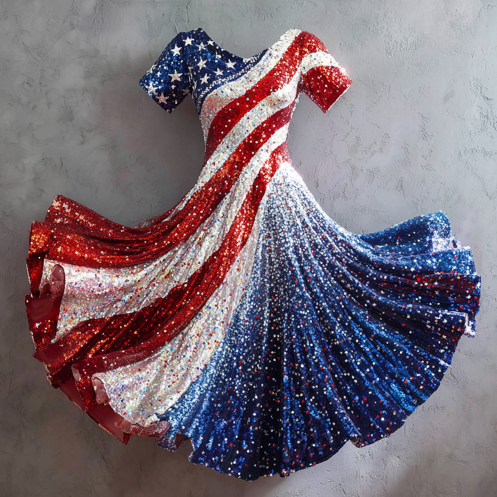 US 250th Anniversary Art Print Short-Sleeve Casual Dress