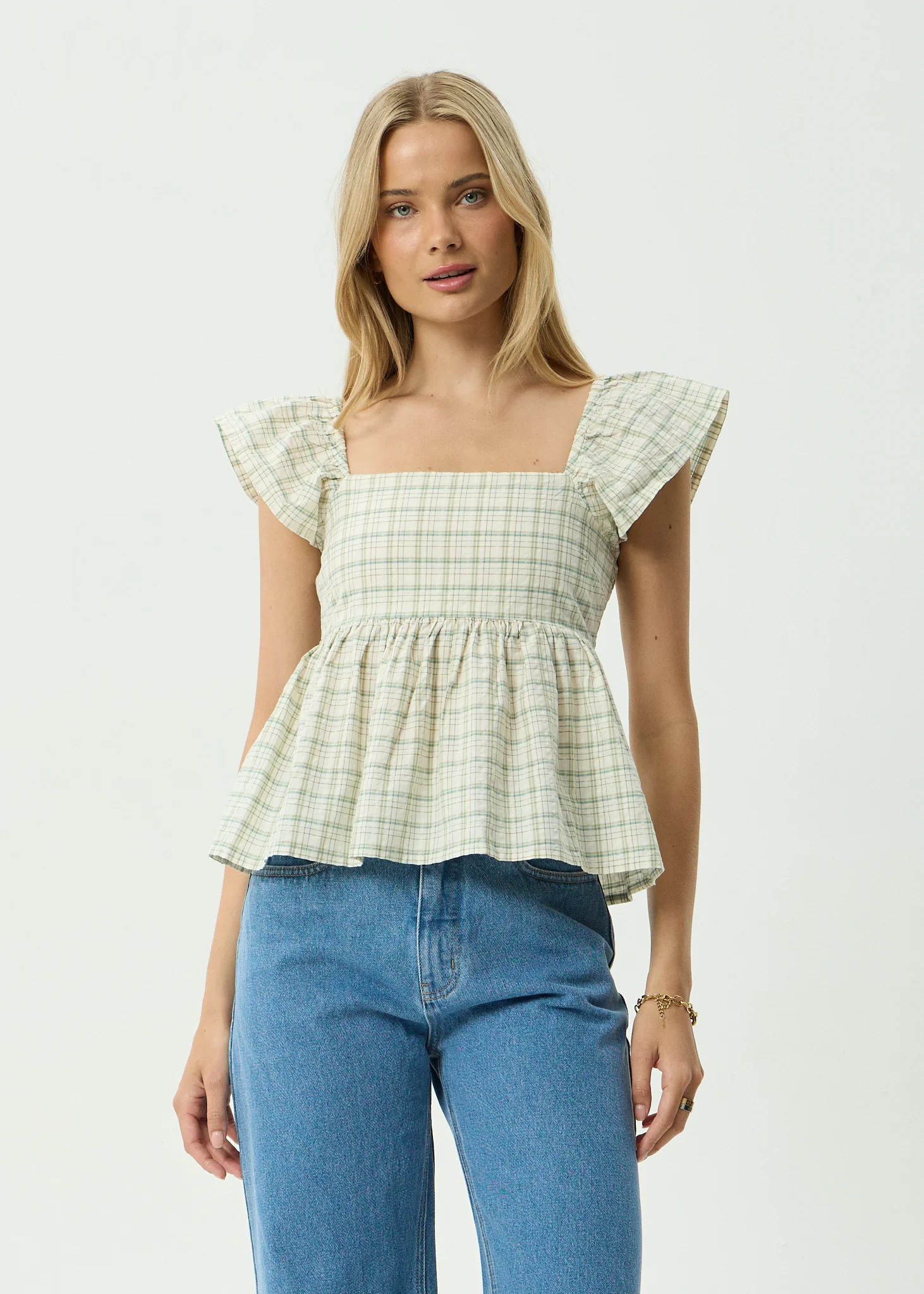 AFENDS Womens Drew - Seersucker Top - Boa Check