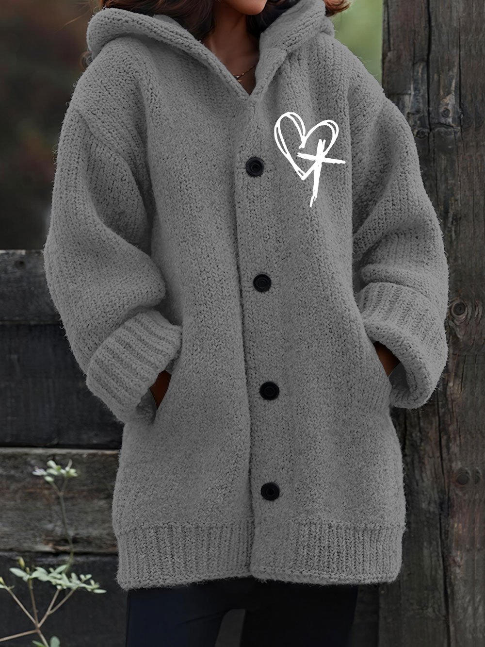 Women's Jesus Has My Back Printed Warm Knit Cardigan