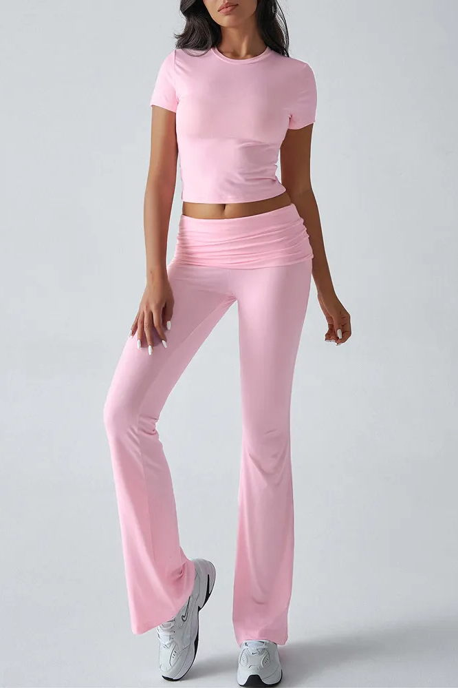 Leisure Short Sleeve Crop Top & Folded Waist Trousers Co-ord