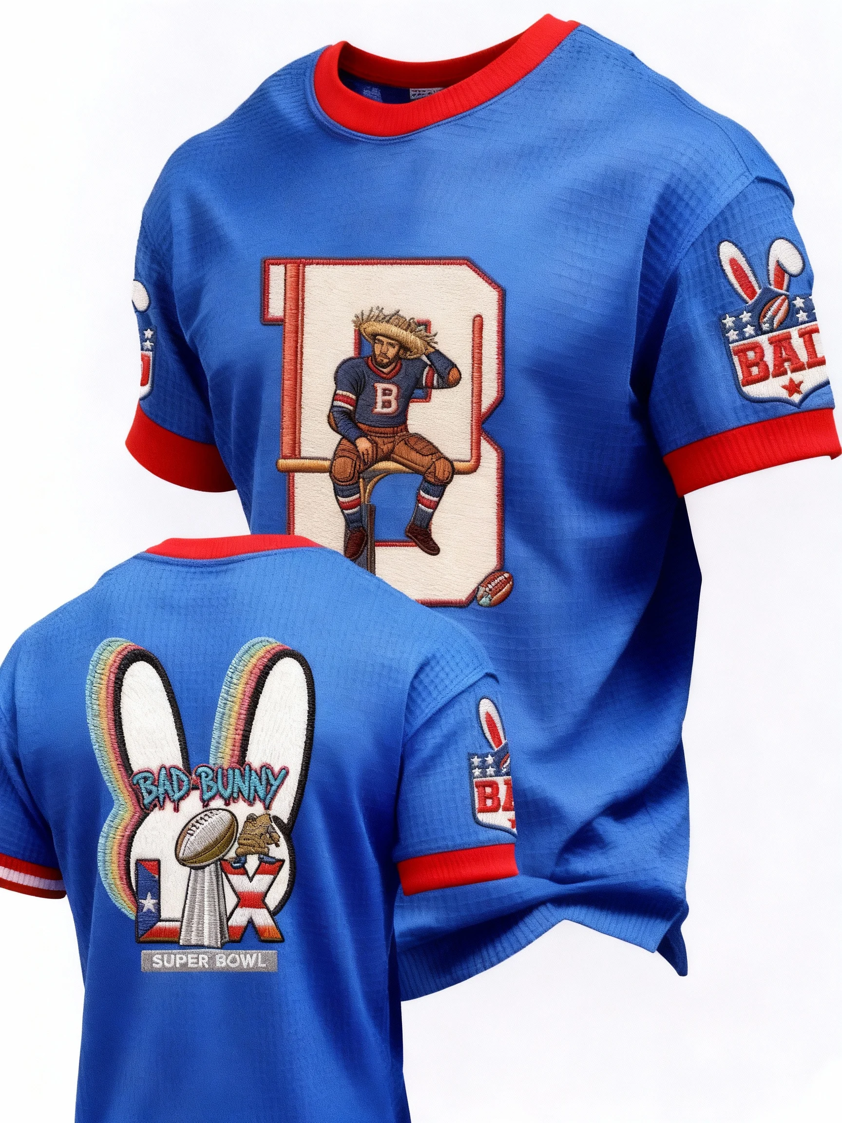 Men's Puerto Rico Printed Waffle Knit Short-Sleeved Crew Neck T-shirt