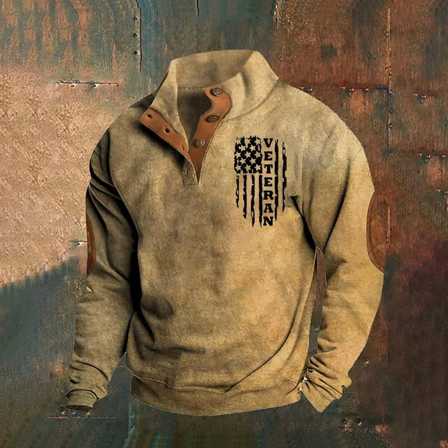 Men's Aintage Veteran Flag Print Sweatshirt
